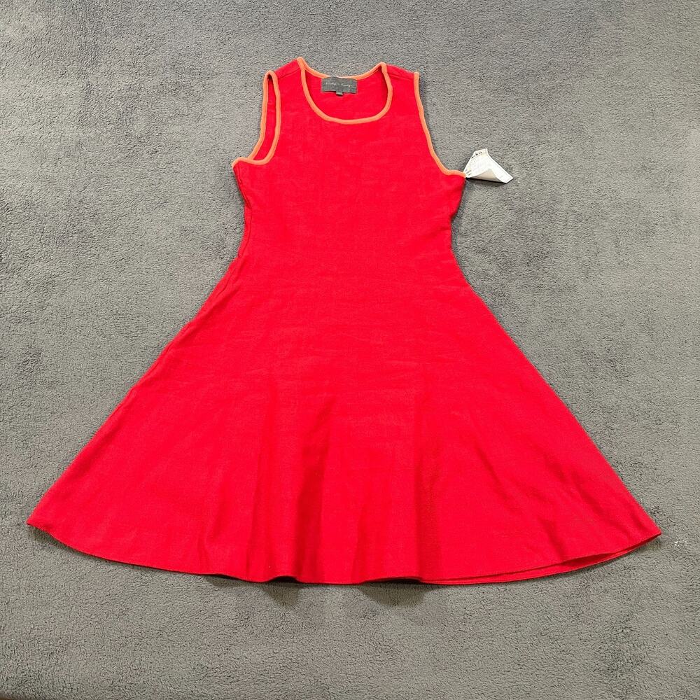 Sunday in Brooklyn Red Orange Sleeveless Trim Knit Fit Flare Dress Womens Size S